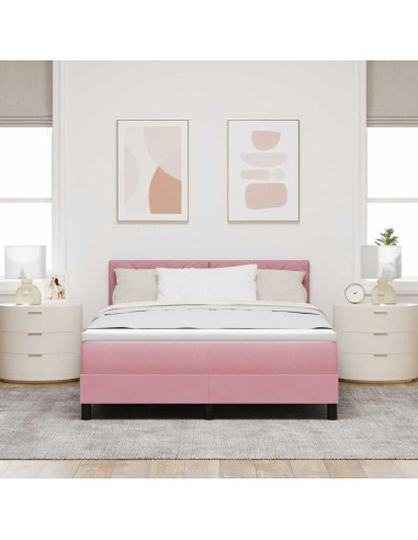 Letto a molle con materasso Rosa 160 x 200 cm Velluto