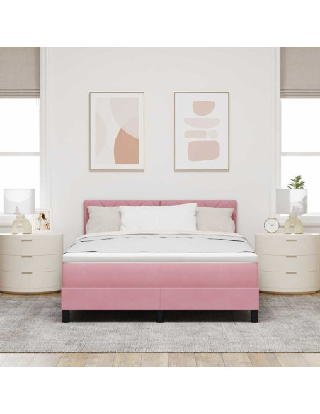 Letto a molle con materasso Rosa 160 x 200 cm Velluto