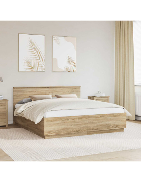 Struttura del letto con testiera Rovere Sonoma 200 x 200 cm