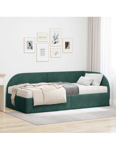 Struttura Letto Angolare con Materasso 2 pcs Verde Velluto