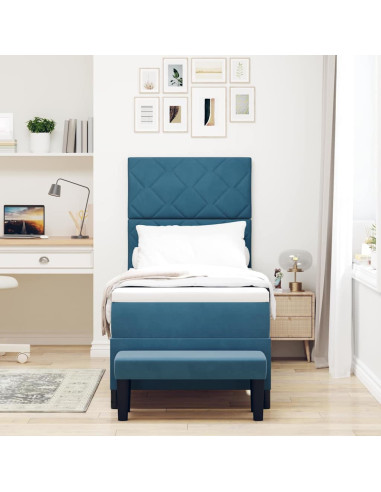 Letto a molle con materasso Blu scuro 80 x 200 cm Velluto