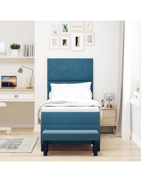 Letto a molle con materasso Blu scuro 80 x 200 cm Velluto
