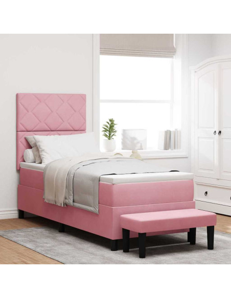 Letto a molle con materasso Rosa 80 x 200 cm Velluto
