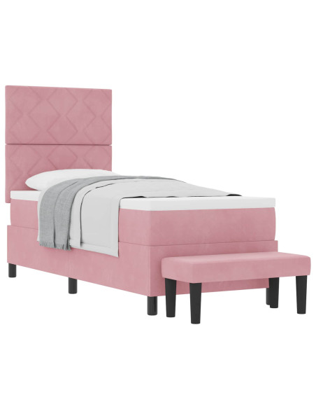Letto a molle con materasso Rosa 80 x 200 cm Velluto