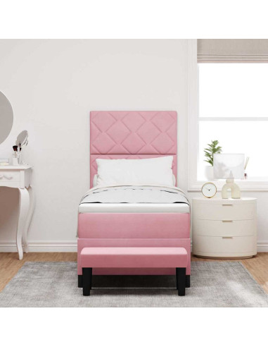 Letto a molle con materasso Rosa 80 x 200 cm Velluto