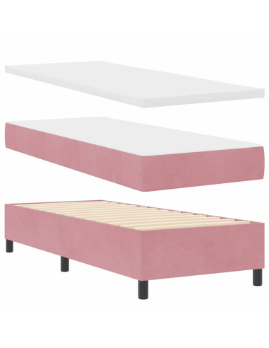 Letto a molle con materasso Rosa 80 x 200 cm Velluto
