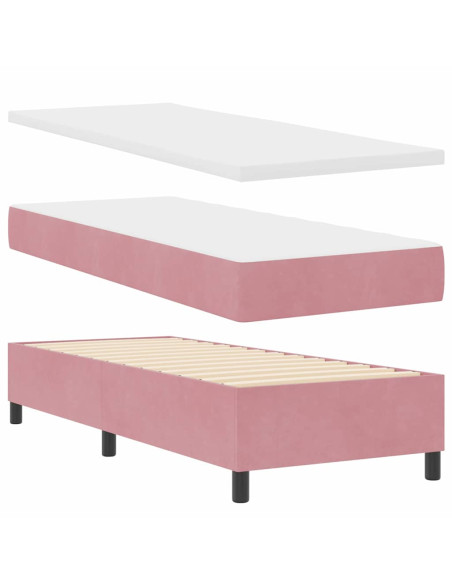 Letto a molle con materasso Rosa 80 x 200 cm Velluto
