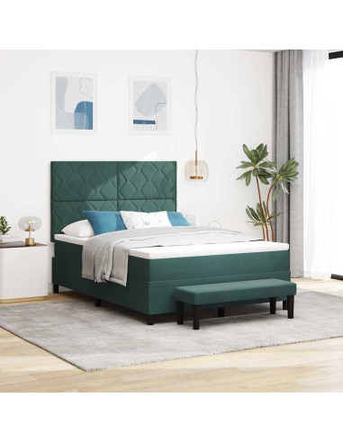Letto a molle con materasso Verde Scuro 140 x 200 cm Velluto