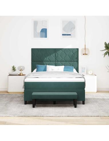 Letto a molle con materasso Verde Scuro 140 x 200 cm Velluto