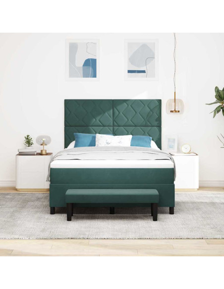 Letto a molle con materasso Verde Scuro 140 x 200 cm Velluto