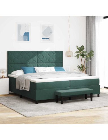 Letto a molle con materasso Verde Scuro 200 x 200 cm Velluto
