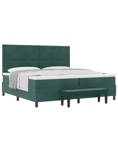 Letto a molle con materasso Verde Scuro 200 x 200 cm Velluto