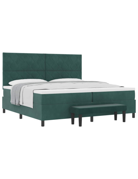 Letto a molle con materasso Verde Scuro 200 x 200 cm Velluto