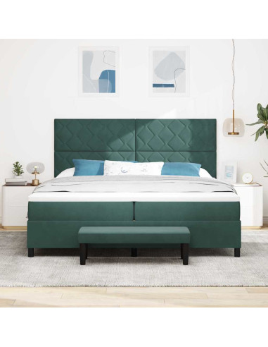 Letto a molle con materasso Verde Scuro 200 x 200 cm Velluto