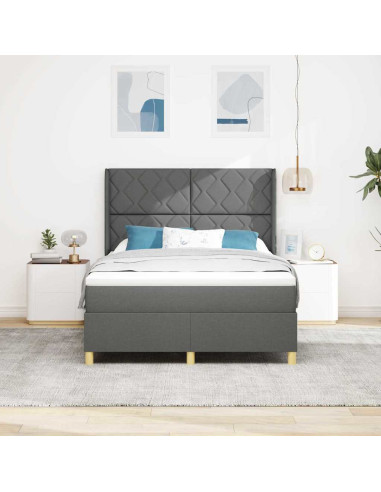 Letto a molle con materasso Grigio 160 x 200 cm Tessuto