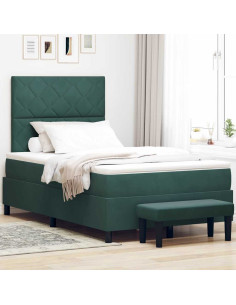 Letto a molle con materasso Verde Scuro 120 x 190 cm Velluto