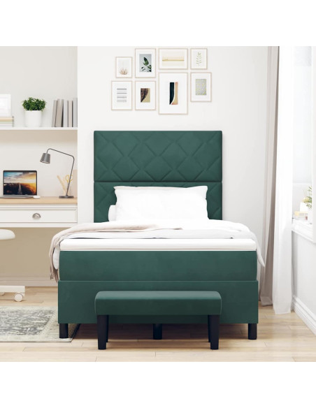 Letto a molle con materasso Verde Scuro 120 x 190 cm Velluto