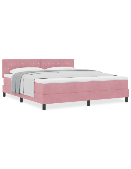 Letto a molle con materasso Rosa 180 x 200 cm Velluto
