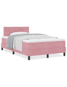 Letto a molle con materasso Rosa 120 x 190 cm Velluto