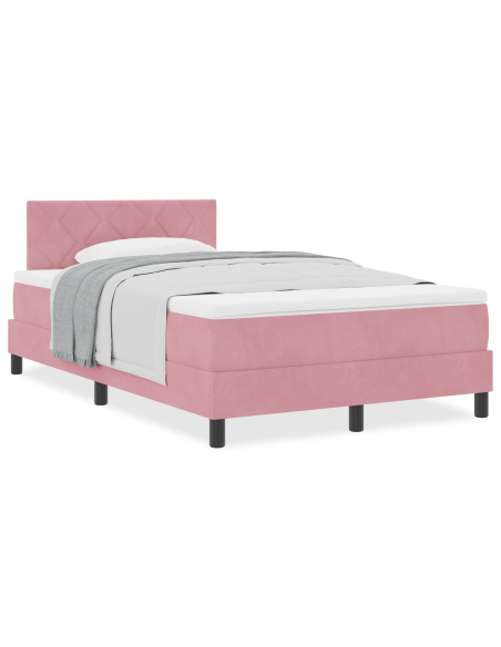Letto a molle con materasso Rosa 120 x 190 cm Velluto