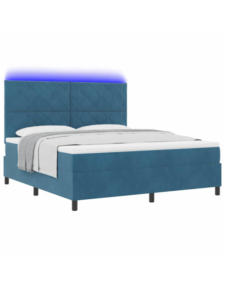 Letto a Sorgente LED Blu Scuro 180 x 200 cm Tessuto