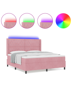Letto a molle con materasso con led Rosa 180 x 200 cm Velluto