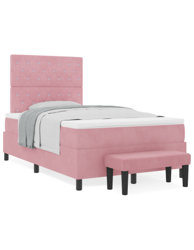 Letto a molle con materasso Rosa 120 x 190 cm Velluto