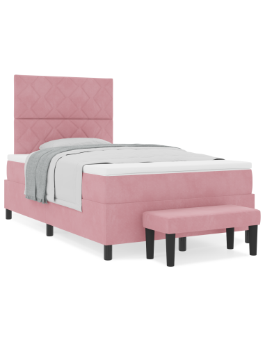 Letto a molle con materasso Rosa 120 x 190 cm Velluto