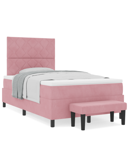 Letto a molle con materasso Rosa 120 x 190 cm Velluto