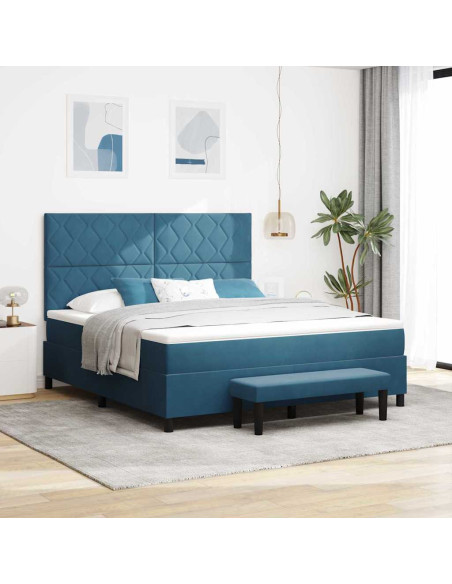Letto a molle con materasso Blu scuro 180 x 200 cm Velluto