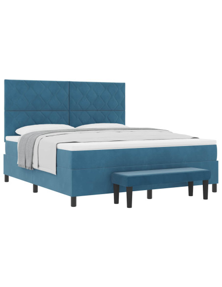 Letto a molle con testiera Blu scuro 200 x 180 cm Velluto