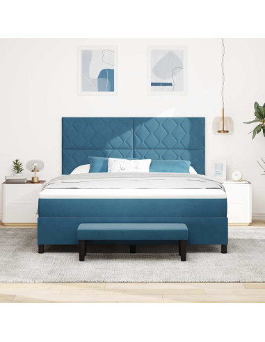 Letto a molle con testiera Blu scuro 200 x 180 cm Velluto
