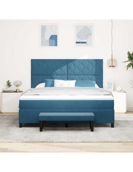 Letto a molle con testiera Blu scuro 200 x 180 cm Velluto