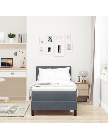 Letto a molle con materasso Grigio scuro 80 x 200 cm Velluto