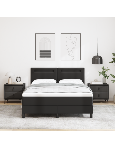 Letto a molle con materasso Nero 140 x 190 cm Pelle sintetica