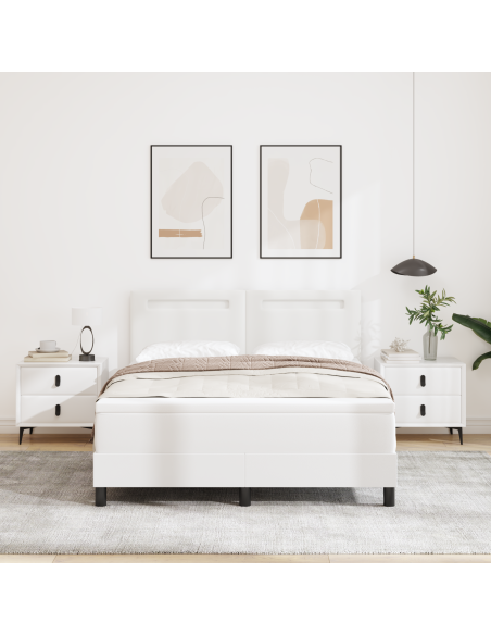 Letto a molle con materasso Bianco 160 x 200 cm Pelle sintetica