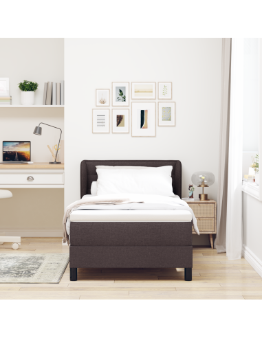 Letto a molle con materasso Marrone Scuro 90 x 200 cm Tessuto