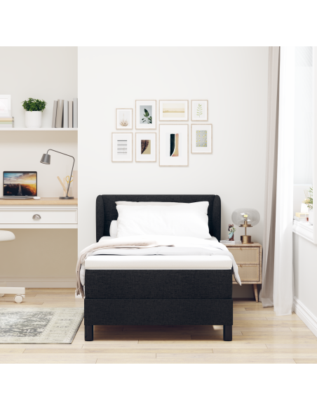 Letto a molle con materasso Nero 90 x 200 cm Tessuto