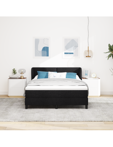 Letto a molle con materasso Nero 140 x 190 cm Tessuto