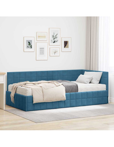 Struttura Letto Angolare con Materasso 2 pcs Blu Velluto