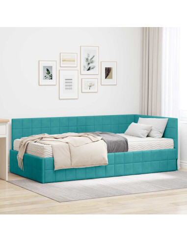 Struttura Letto Angolare con Materasso 2 pcs Turchese Velluto