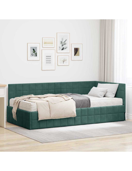 Struttura Letto Angolare con Materasso 2 pcs Verde Velluto