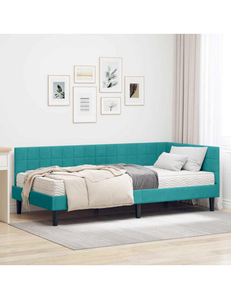 Struttura Letto Angolare con Materasso Turchese 90 x 190 cm