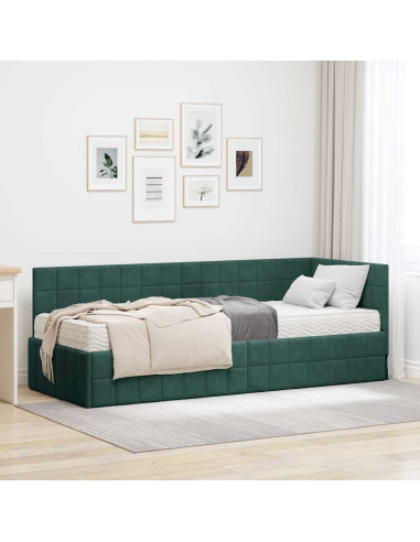 Struttura Letto Angolare con Materasso 2 pcs Verde Velluto