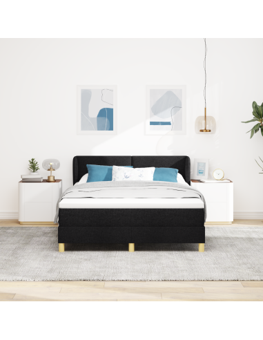 Letto a molle con materasso Nero 160 x 200 cm Tessuto