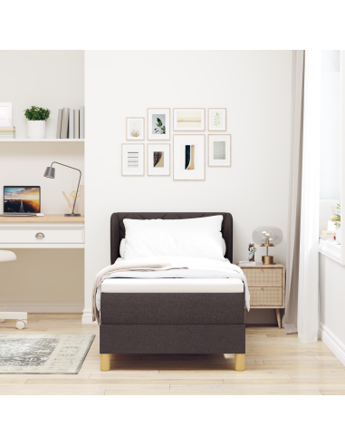 Letto a molle con materasso Marrone Scuro 80 x 200 cm Tessuto