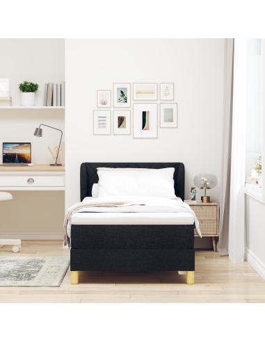 Letto a molle con materasso Nero 90 x 200 cm Tessuto