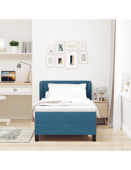 Letto a molle con materasso Blu scuro 100 x 200 cm Velluto