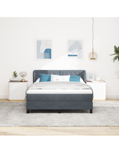 Letto a molle con materasso Grigio scuro 140 x 200 cm Velluto
