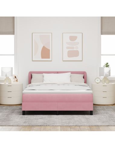 Letto a molle con materasso Rosa 140 x 190 cm Velluto